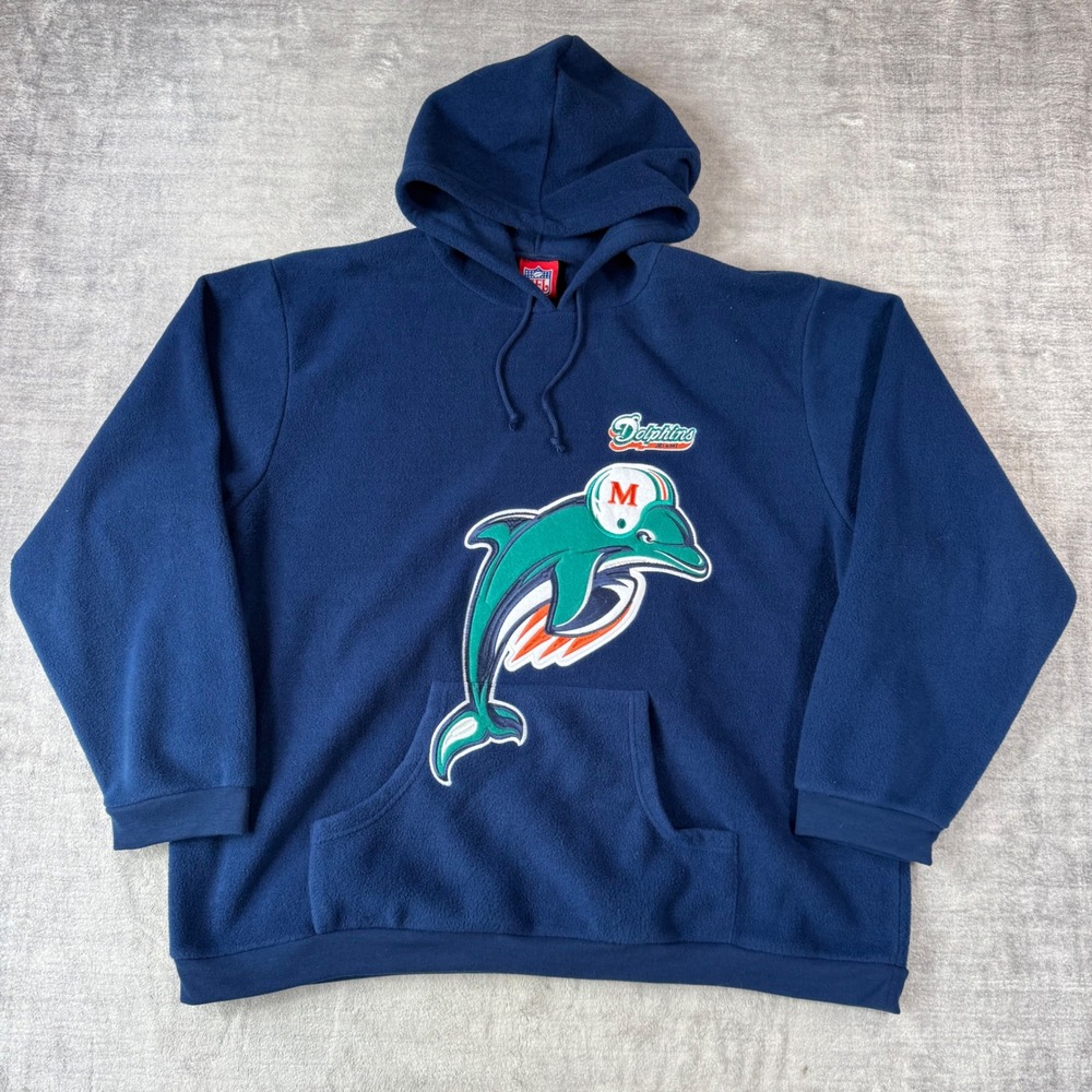Miami Dolphins Hoodie Mens XL Blue Vintage Y2K Fleece Embroidered Big Logo NFL